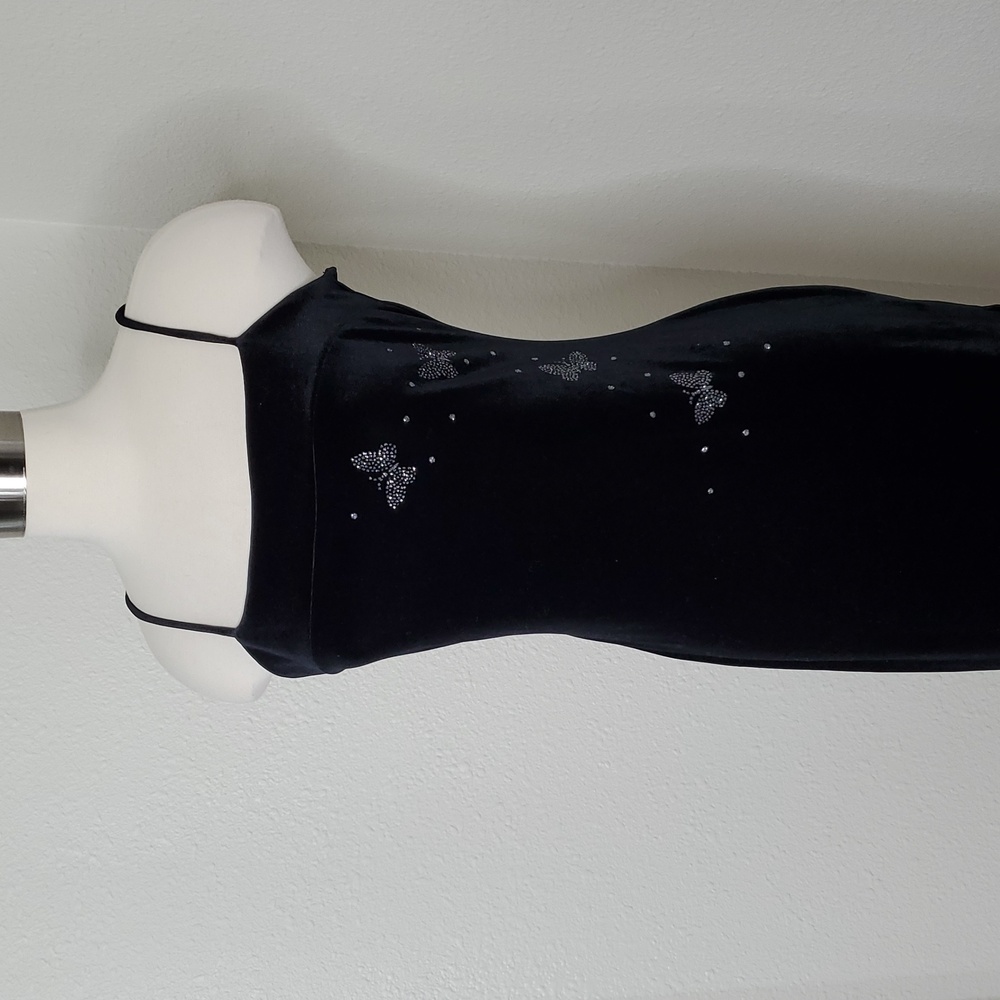 Vintage Y2K Black Silver Glitter Butterfly Thin Strap Maxi Pencil Dress Prom